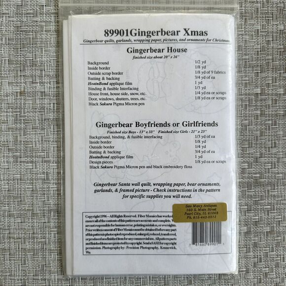 1996 Fiber Mosiac 89901 Gingerbears Xmas Quilt Pattern UNCUT - Picture 2 of 2